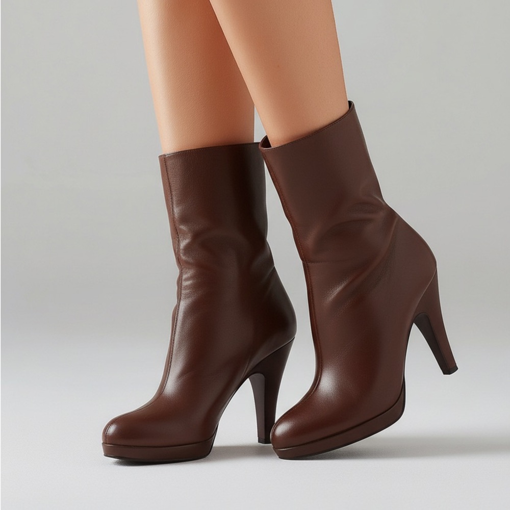 PRADA brown leather heeled ankle boots